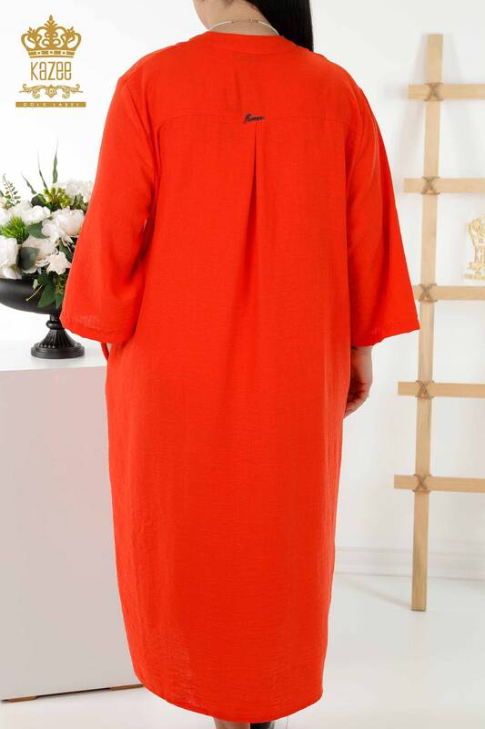 Rochie de dama cu ridicata cu jumatate de nasture detaliata portocaliu - 20384 | KAZEE