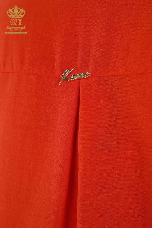 Rochie de dama cu ridicata cu jumatate de nasture detaliata portocaliu - 20385 | KAZEE