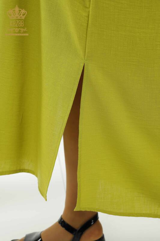 Rochie de damă cu ridicata cu jumătate de nasture detaliată verde - 20385 | KAZEE