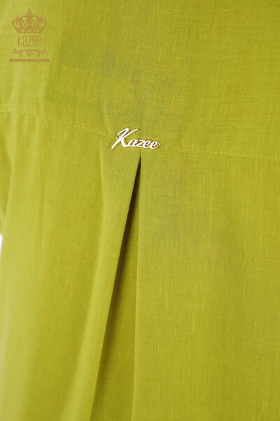 Rochie de damă cu ridicata cu jumătate de nasture detaliată verde - 20385 | KAZEE - Thumbnail