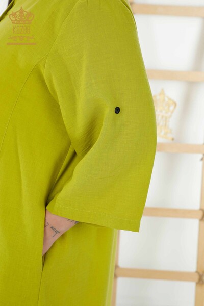 Rochie de damă cu ridicata cu jumătate de nasture detaliată verde - 20384 | KAZEE - Thumbnail