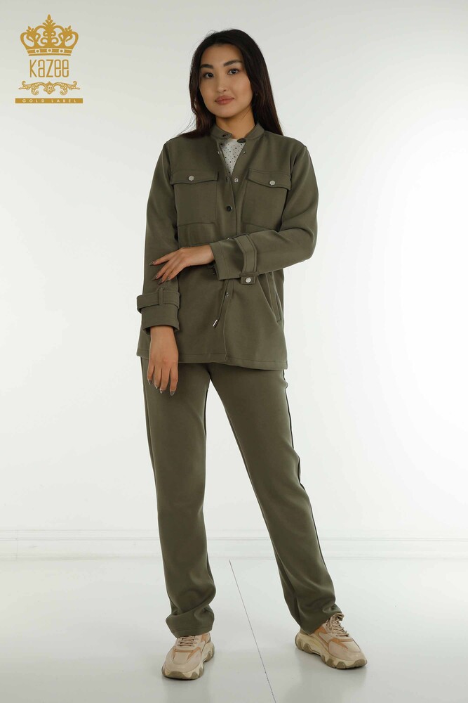 Set de trening triplu pentru femei cu ridicata Button Detailed Khaki - 17622 | KAZEE - 1