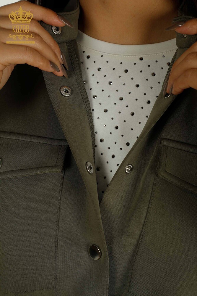 Set de trening triplu pentru femei cu ridicata Button Detailed Khaki - 17622 | KAZEE - 5