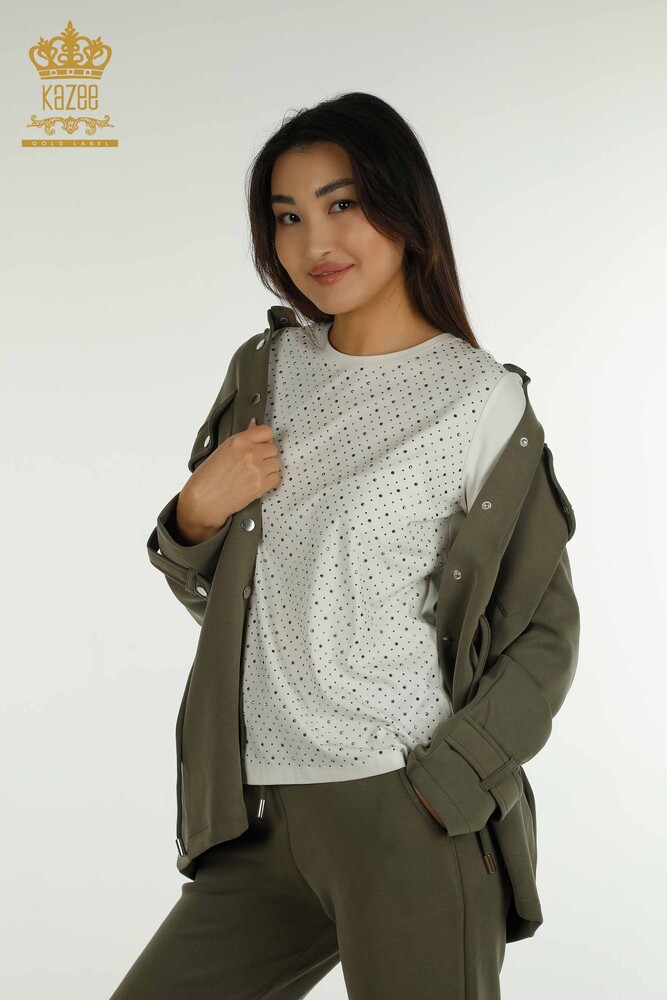 Set de trening triplu pentru femei cu ridicata Button Detailed Khaki - 17622 | KAZEE - 13