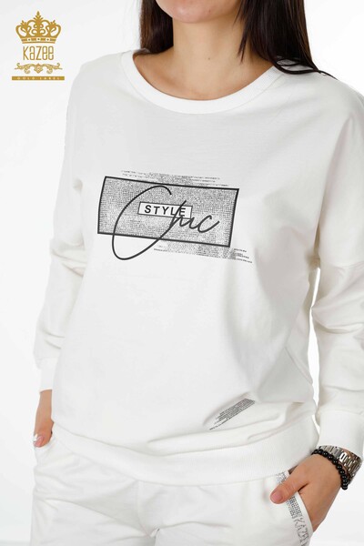 Set de trening pentru femei, cu piatra de cristal brodata Ecru - 17461 | KAZEE - 3