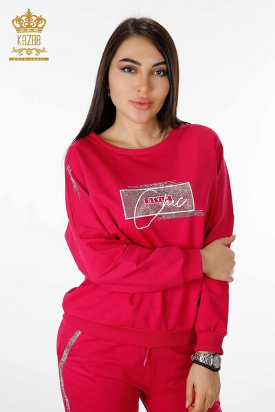 Set de trening pentru femei, cu piatră de cristal brodat Fuchsia - 17461 | KAZEE - 2