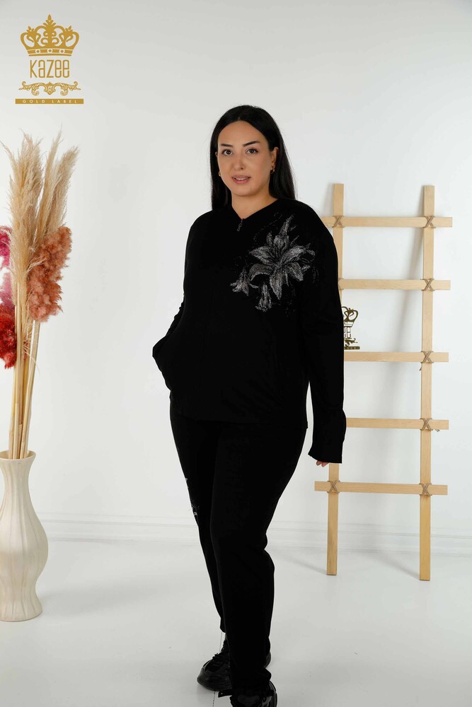 Set de trening pentru femei negru cu model floral - 16661 | KAZEE - 1