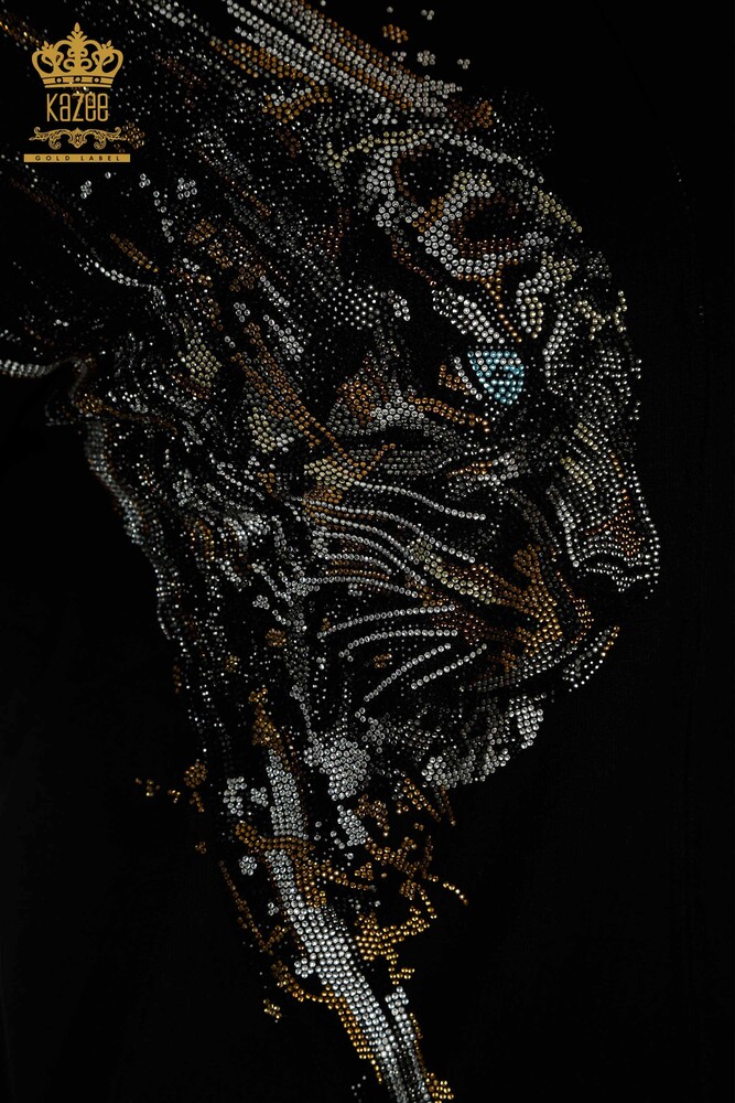 Set de trening cu ridicata pentru femei, cu model leopard, cu fermoar, brodat cu piatra, negru - 16660 | KAZEE - 4