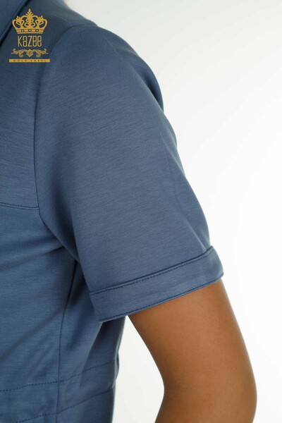 Set de trening triplu pentru femei, cu ridicata, cu butoane detaliat Indigo - 17633 | KAZEE - 9