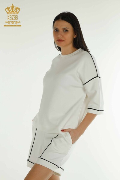 Set de trening pentru femei cu pantaloni scurți - De bază - Ecru - 17699 | KAZEE - Kazee