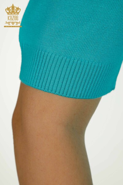 Pulover de tricotaj de damă cu ridicata - Model american - Turcoaz - 15943 | KAZEE - Thumbnail