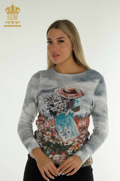 Kazee - Pulover de tricotaje pentru femei cu ridicata - Angora - Imprimat cu figurine - Digital - 40040 | KAZEE