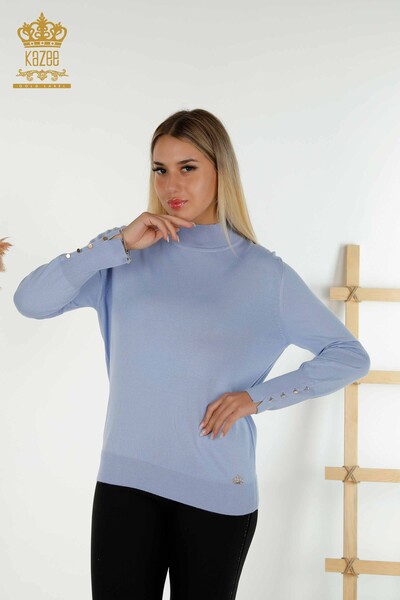 Pulover de tricotaj de damă cu ridicata - Basic - Albastru - 30507 | KAZEE - Thumbnail