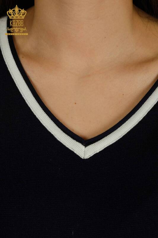 Tricotaj cu ridicata pentru femei Pulover - Cu dungi - Bleumarin - 30699 | KAZEE