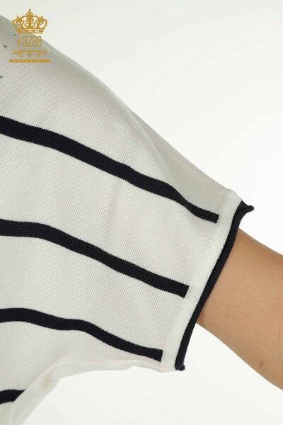 Tricotaj cu ridicata pentru femei Pulover - Cu dungi - Bleumarin - 30699 | KAZEE - Thumbnail