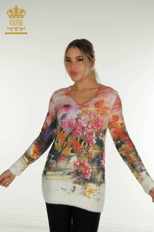 Tricotaj cu ridicata pentru femei - Angora - Imprimat fluture - Digital - 40010 | KAZEE