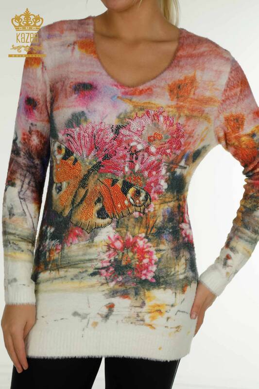 Tricotaj cu ridicata pentru femei - Angora - Imprimat fluture - Digital - 40010 | KAZEE