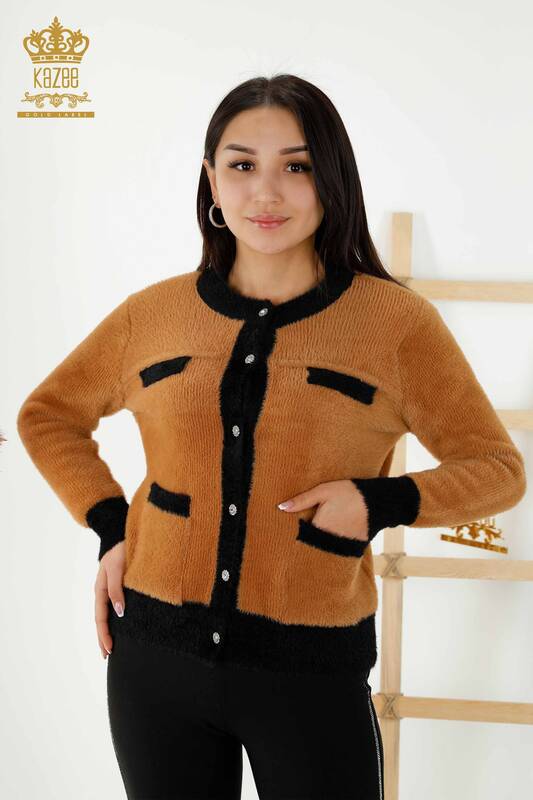 Tricotaj cu ridicata pentru femei Cardigan Angora Buttoned Tan - 30094 | KAZEE