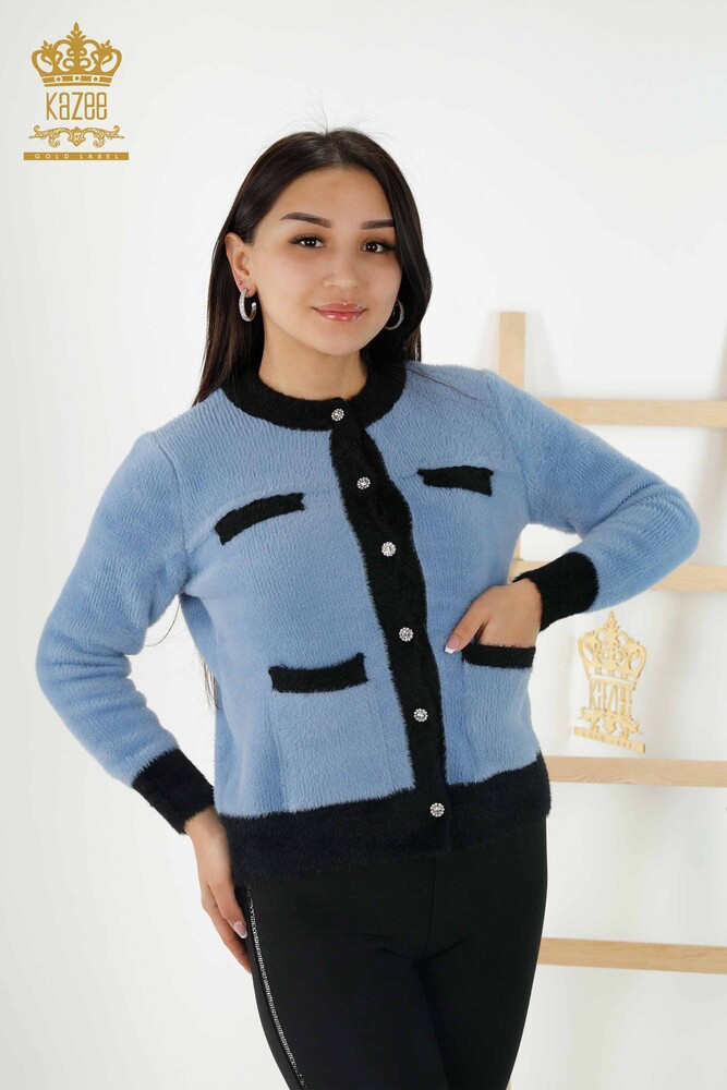 Tricotaj cu ridicata pentru femei Cardigan Angora Buttoned Blue - 30094 | KAZEE - 1