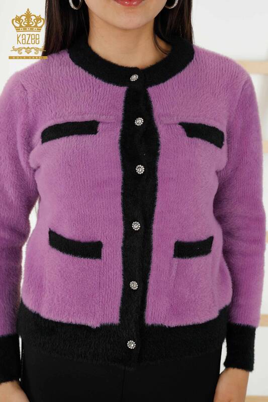 Tricotaj de damă cu ridicata Cardigan Angora cu nasturi Liliac - 30094 | KAZEE