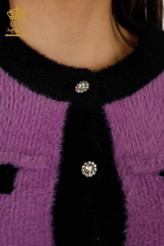 Tricotaj de damă cu ridicata Cardigan Angora cu nasturi Liliac - 30094 | KAZEE