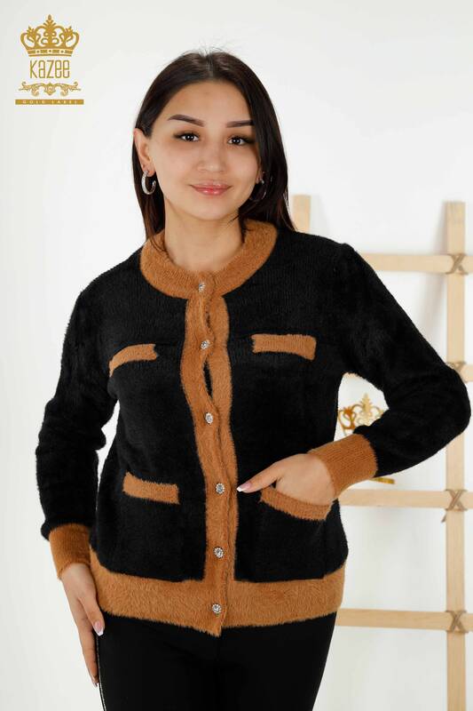 Tricotaj cu ridicata pentru femei Cardigan Angora Buttoned Black - 30094 | KAZEE