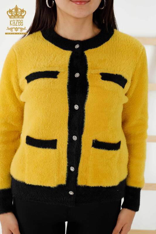 Tricotaj cu ridicata pentru femei Cardigan Angora Buttoned Yellow - 30094 | KAZEE