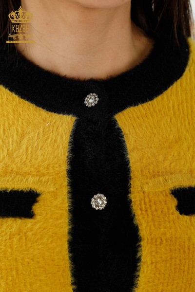 Tricotaj cu ridicata pentru femei Cardigan Angora Buttoned Yellow - 30094 | KAZEE - Thumbnail