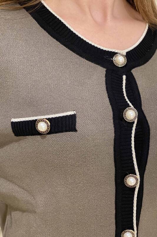 Tricotaj de damă cu ridicata Cardigan cu detaliu nasturi - 15831 | KAZEE