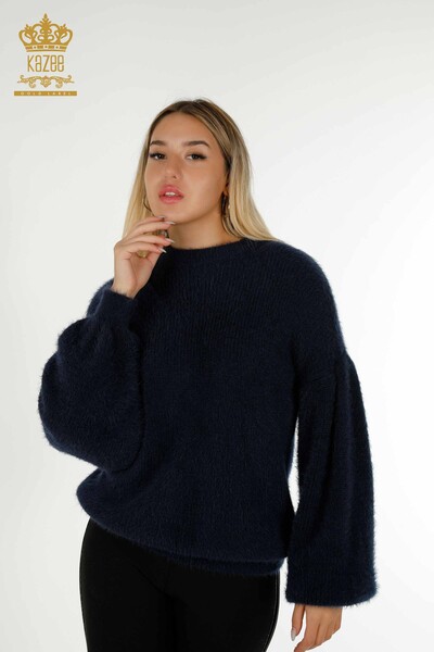 Pulover de tricotaj pentru femei cu ridicata - Angora - Bleumarin - 19064 | KAZEE - Thumbnail