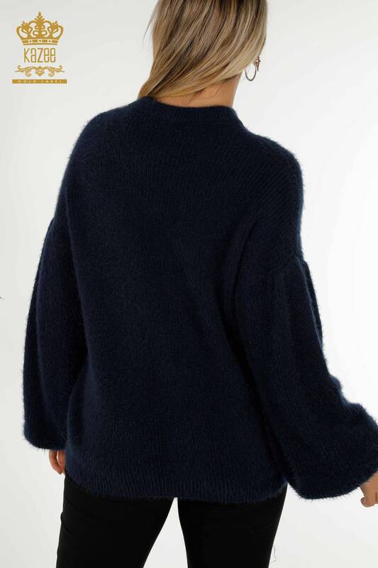 Pulover de tricotaj pentru femei cu ridicata - Angora - Bleumarin - 19064 | KAZEE