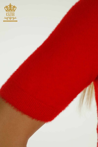 En-gros Tricotaj de damă Pulover - Angora - De bază - Roșu - 30610 | KAZEE - Thumbnail
