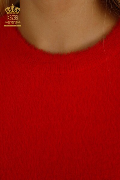 En-gros Tricotaj de damă Pulover - Angora - De bază - Roșu - 30589 | KAZEE - Thumbnail
