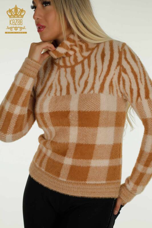 Pulover de tricotaj pentru damă cu ridicata - Angora - Cu model - Bej - 30320 | KAZEE
