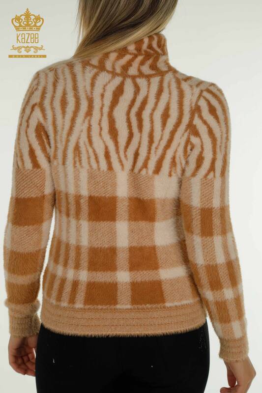 Pulover de tricotaj pentru damă cu ridicata - Angora - Cu model - Bej - 30320 | KAZEE