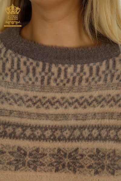 Pulover de tricotaj pentru damă cu ridicata - Angora - Cu model - Bej - 30681 | KAZEE - Thumbnail
