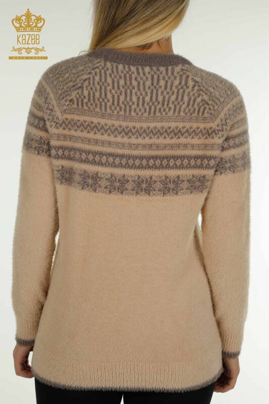 Pulover de tricotaj pentru damă cu ridicata - Angora - Cu model - Bej - 30681 | KAZEE