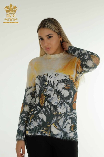 Kazee - Pulover de tricotaje de damă cu ridicata - Angora - Brodat cu piatră - Digital - 40030 | KAZEE