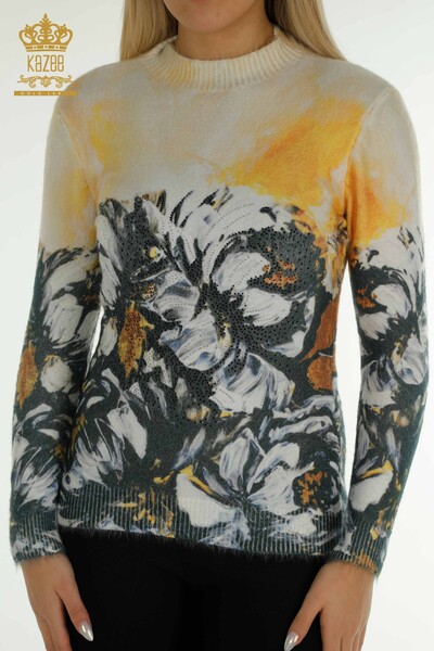 Kazee - Pulover de tricotaje de damă cu ridicata - Angora - Brodat cu piatră - Digital - 40030 | KAZEE (1)