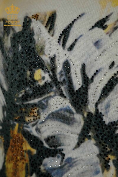 Pulover de tricotaje de damă cu ridicata - Angora - Brodat cu piatră - Digital - 40030 | KAZEE - Thumbnail