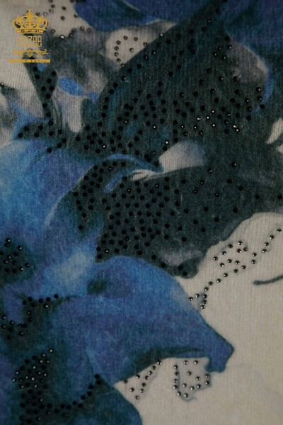 Pulover de tricotaje de damă cu ridicata - Angora - cu model de flori - Digital - 40037 | KAZEE - Thumbnail