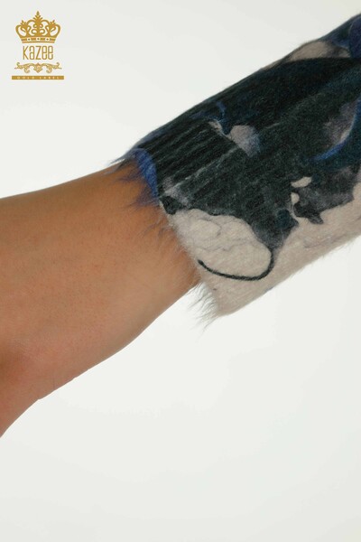 Pulover de tricotaje de damă cu ridicata - Angora - cu model de flori - Digital - 40037 | KAZEE - Thumbnail