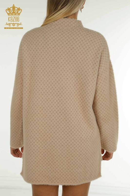 Pulover de tricotaj de damă cu ridicata - Angora - Detaliat - Bej - 30446 | KAZEE