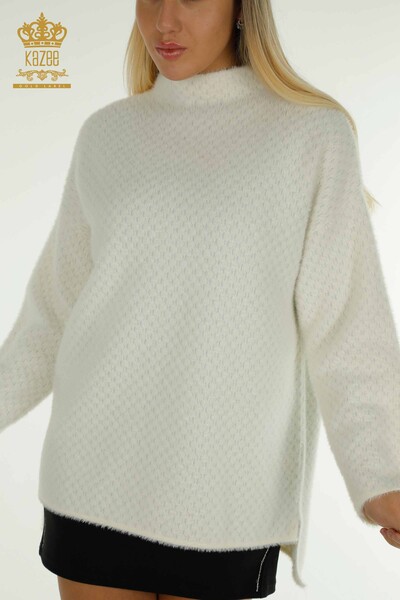 Pulover de tricotaj de damă cu ridicata - Angora - Detaliat - Ecru - 30446 | KAZEE - Thumbnail
