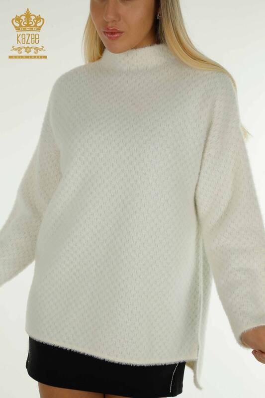 Pulover de tricotaj de damă cu ridicata - Angora - Detaliat - Ecru - 30446 | KAZEE