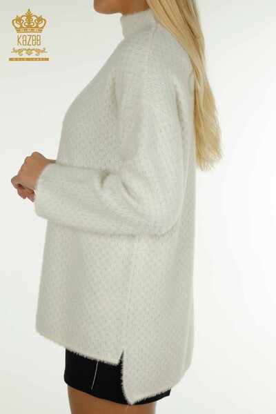 Pulover de tricotaj de damă cu ridicata - Angora - Detaliat - Ecru - 30446 | KAZEE - Thumbnail