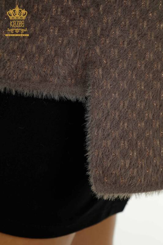 Pulover de tricotaj pentru damă cu ridicata - Angora - Detaliat - Kaki - 30446 | KAZEE