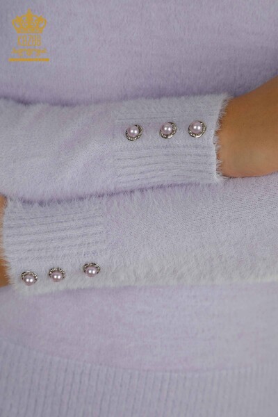 Pulover de tricotaj de damă cu ridicata - Angora - Detaliat cu nasturi - Liliac - 30667 | KAZEE - Thumbnail
