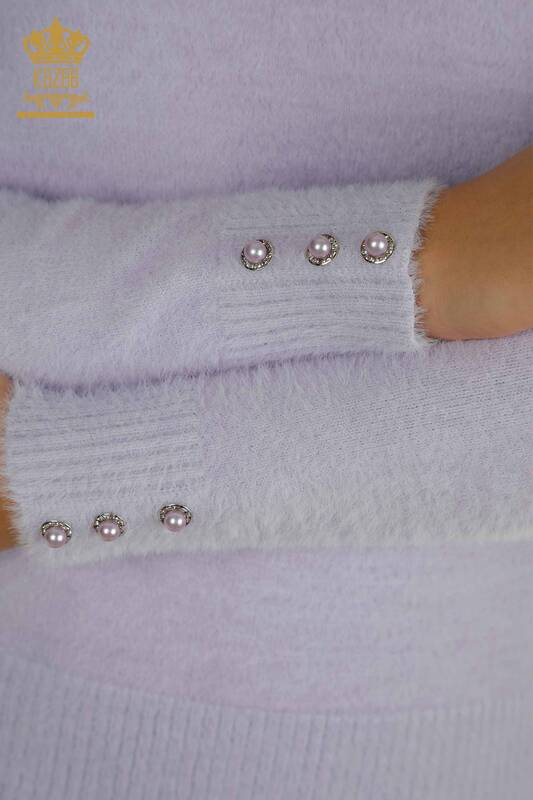 Pulover de tricotaj de damă cu ridicata - Angora - Detaliat cu nasturi - Liliac - 30667 | KAZEE