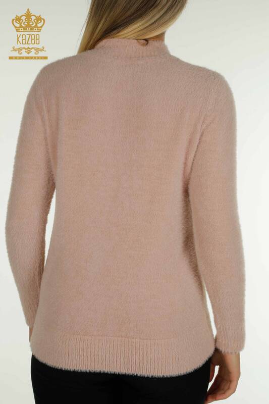 Pulover de tricotaj pentru femei cu ridicata - Angora - Detaliat nasturi - Roz - 30667 | KAZEE